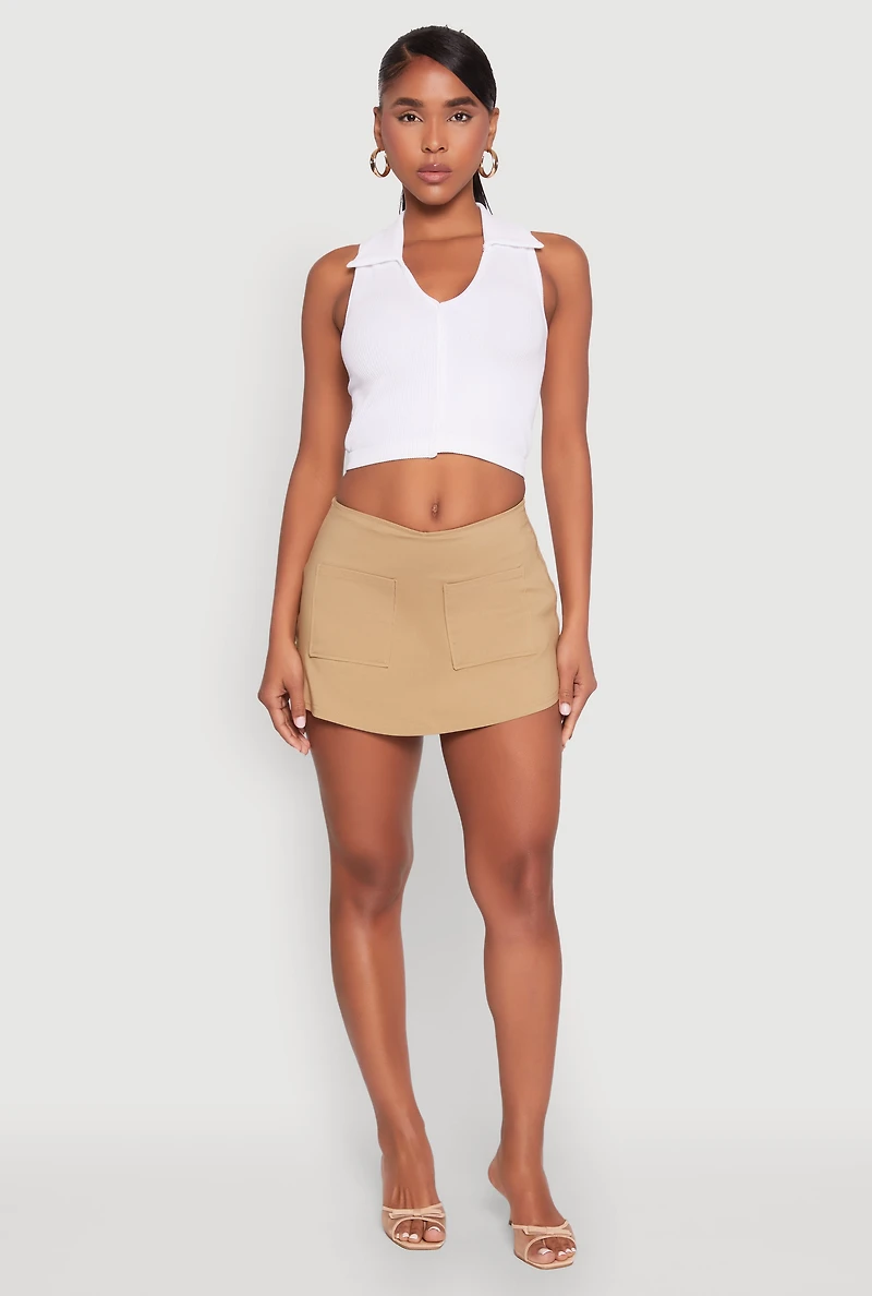 Womens Front Pocket Mini Skort, Khaki, Size L