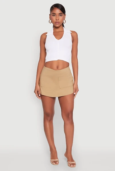 Womens Front Pocket Mini Skort, Khaki, Size L
