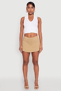 Womens Front Pocket Mini Skort, Khaki, Size L
