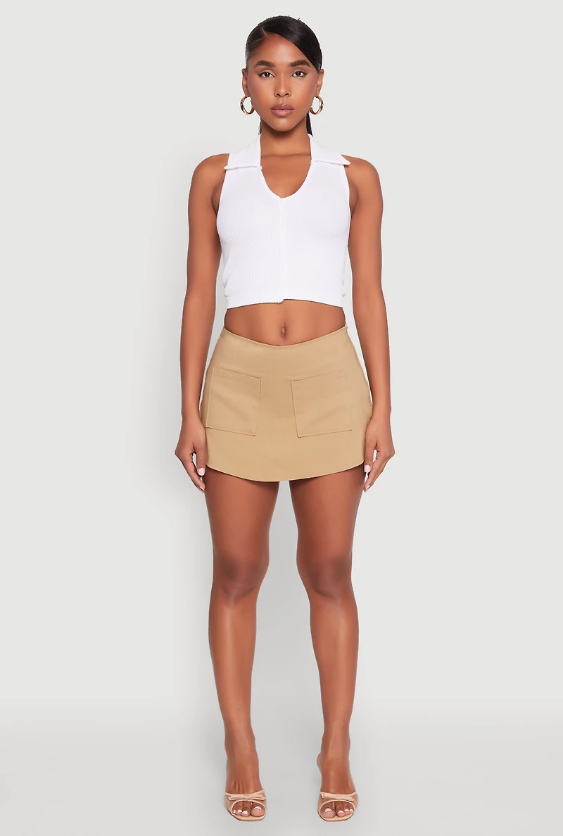 Womens Front Pocket Mini Skort, Khaki,