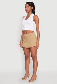 Womens Front Pocket Mini Skort, Khaki, Size L