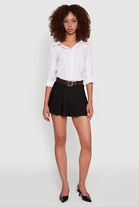 Womens Scuba Pleated Skort with Belt, Black,