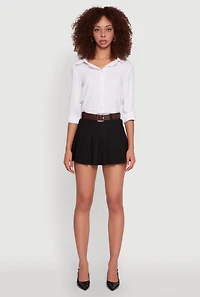 Womens Scuba Pleated Skort with Belt, Black, Size L