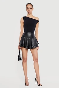 Faux Leather High Waisted Tiered Mini Skort
