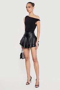 Faux Leather High Waisted Tiered Mini Skort
