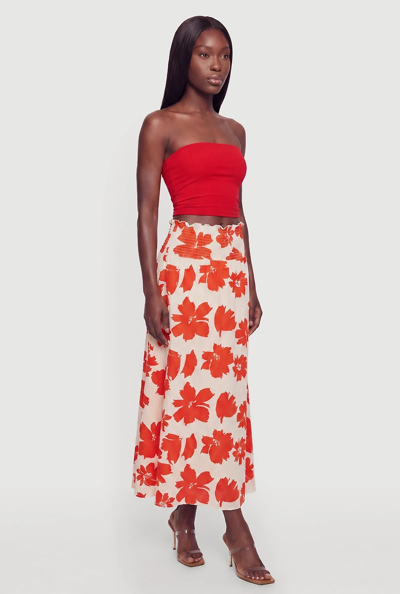 Floral Smocked Waist Maxi Skirt