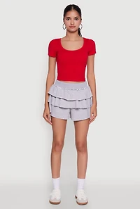 Womens Stylish Ruffled High Waist Tiered Shorts, Grey, Size L