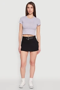 High Waisted Belted Cargo Skirt