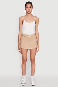 Womens High Waisted Belted Cargo Skirt, Khaki,