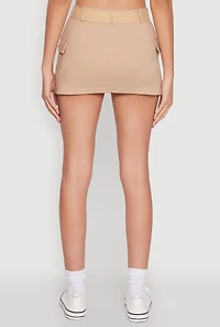 Womens High Waisted Belted Cargo Skirt, Khaki, Size L