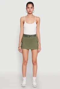 Womens High Waisted Belted Cargo Skirt, Green, Size XL