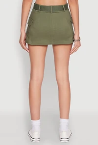 Womens High Waisted Belted Cargo Skirt, Green, Size XL