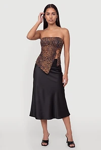 High Waisted Satin Midi Slip Skirt