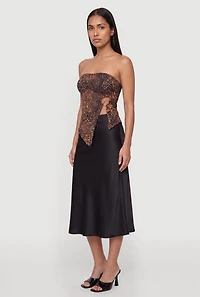 High Waisted Satin Midi Slip Skirt