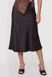 High Waisted Satin Midi Slip Skirt