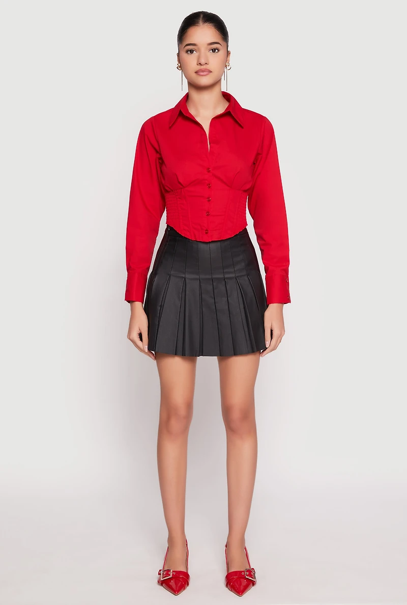 Leather Look Pleated Skirt