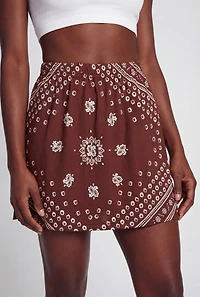 High Waisted Bandana Print Skirt with Shorts Lining