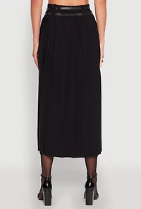 Womens Double Belted Side Slit Pleated Skirt, Black, Size L