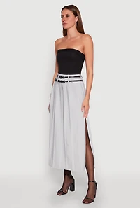 Double Belted Side Slit Pleated Skirt