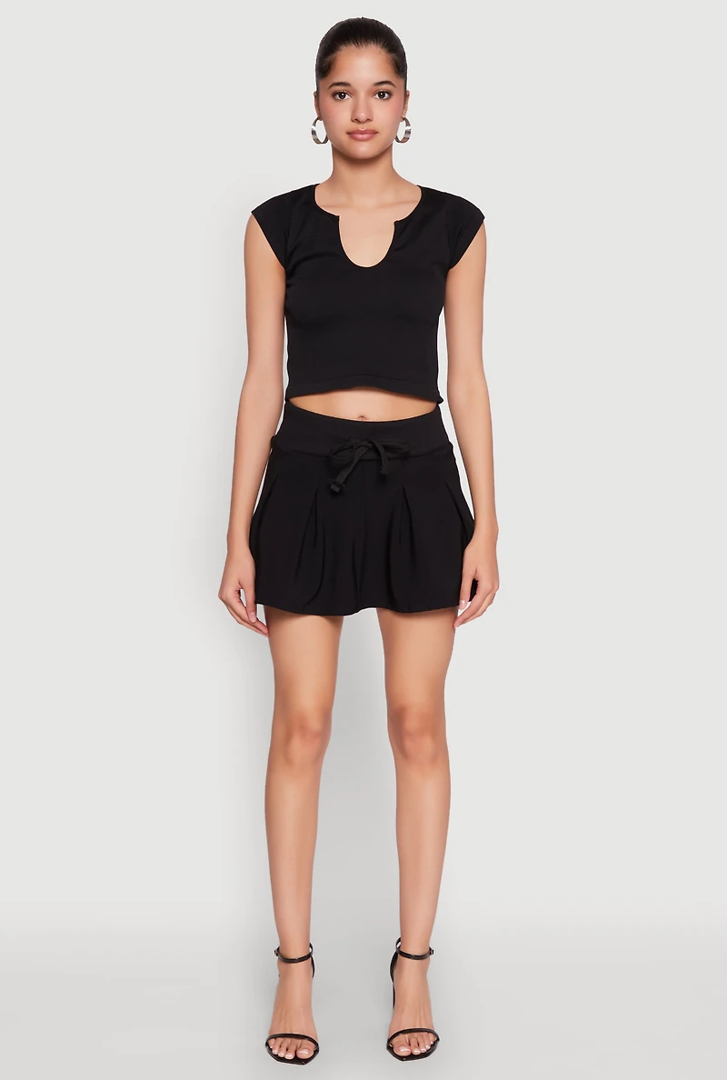 Drawstring Pleated Skirt