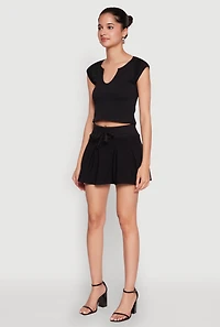 Drawstring Pleated Skirt