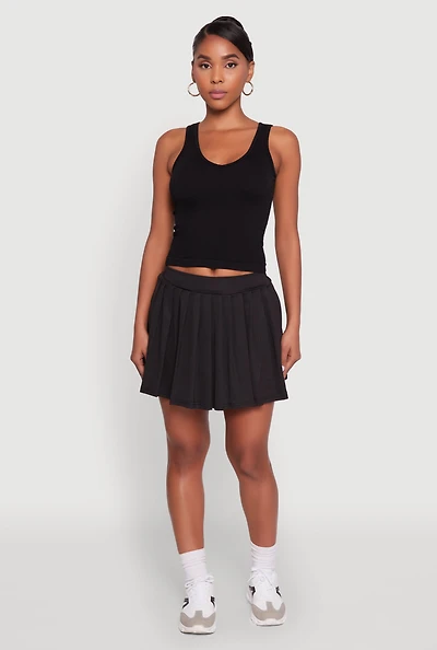 Womens Stylish High Waist Pleated Tennis Skirt, Black, Size XL