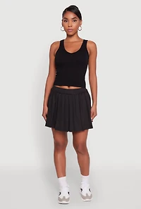 Womens Stylish High Waist Pleated Tennis Skirt, Black, Size XL
