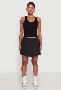 Womens Stylish High Waist Pleated Tennis Skirt, Black, Size XL