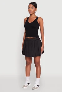 Womens Stylish High Waist Pleated Tennis Skirt, Black, Size XL