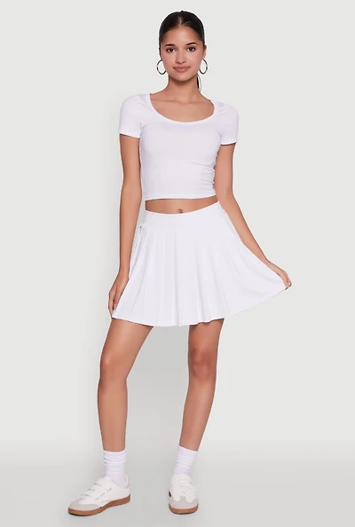 Womens Stylish High Waist Pleated Tennis Skirt, White, Size XL