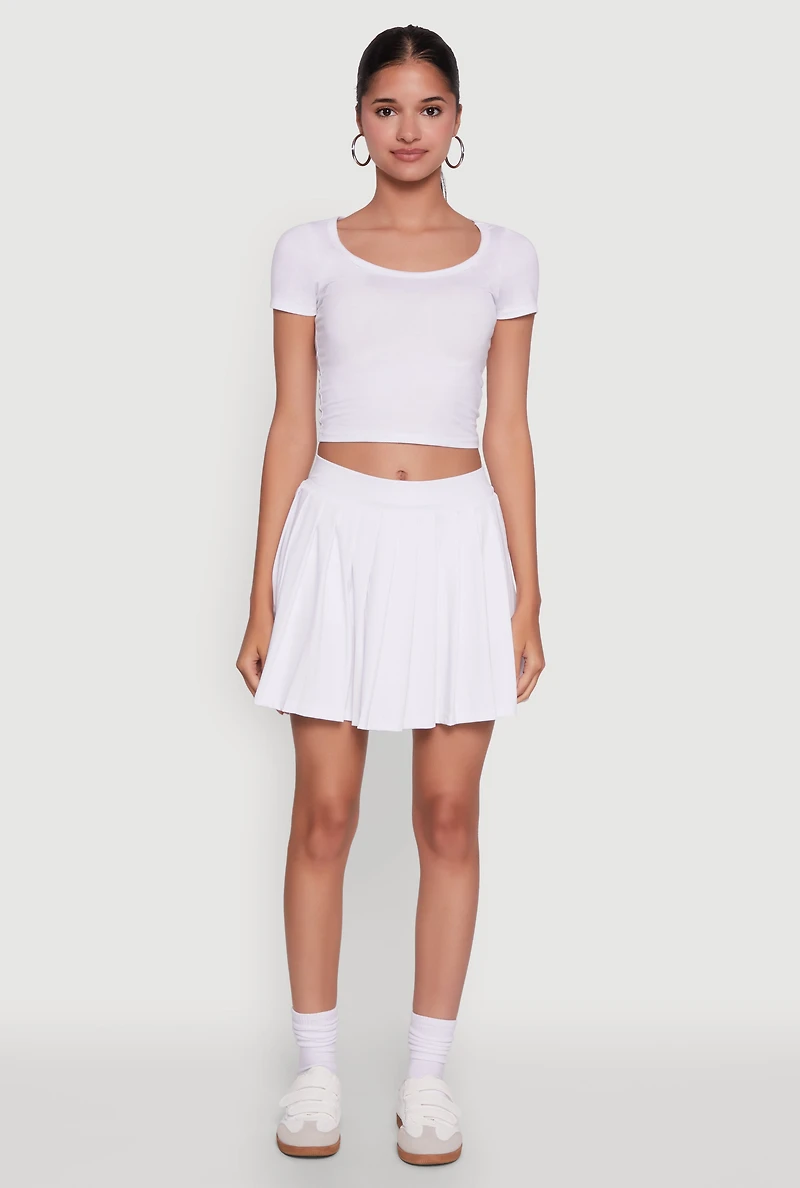 Womens Stylish High Waist Pleated Tennis Skirt, White, Size XL