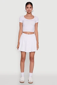 Womens Stylish High Waist Pleated Tennis Skirt, White, Size XL