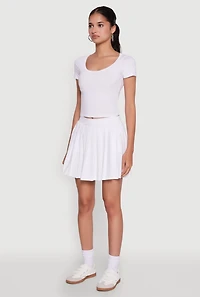 Womens Stylish High Waist Pleated Tennis Skirt, White, Size XL