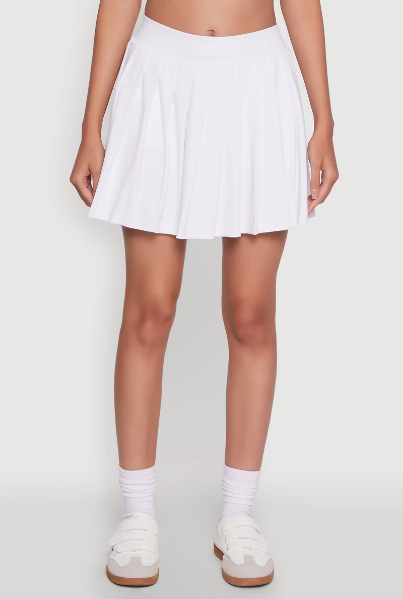 Womens Stylish High Waist Pleated Tennis Skirt, White, Size XL