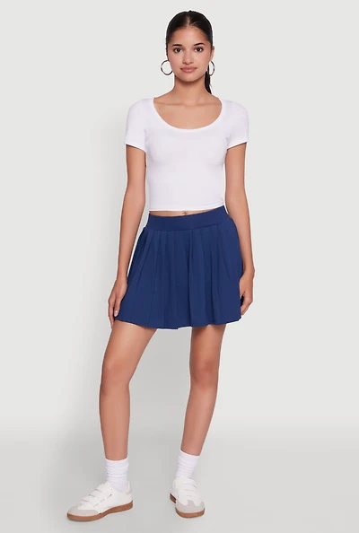 Womens Stylish High Waist Pleated Tennis Skirt, Blue,