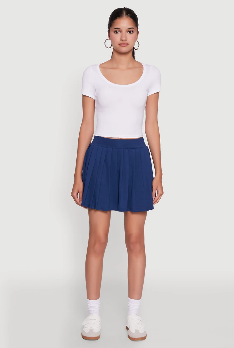 Womens Stylish High Waist Pleated Tennis Skirt, Blue, Size S