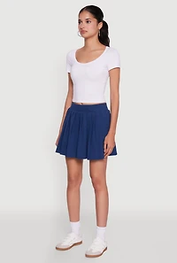 Womens Stylish High Waist Pleated Tennis Skirt, Blue, Size S