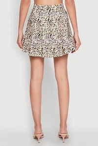 Womens Printed High Waist Pleated Skirt, Khaki, Size L