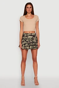 Womens Printed High Waist Pleated Skirt, Green, Size S