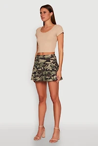 Womens Printed High Waist Pleated Skirt, Green, Size L