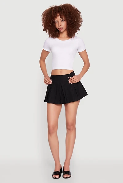 Womens Smocked Waist Pleated Skort, Black, Size XL