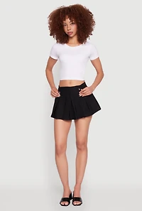 Womens Smocked Waist Pleated Skort, Black, Size XL