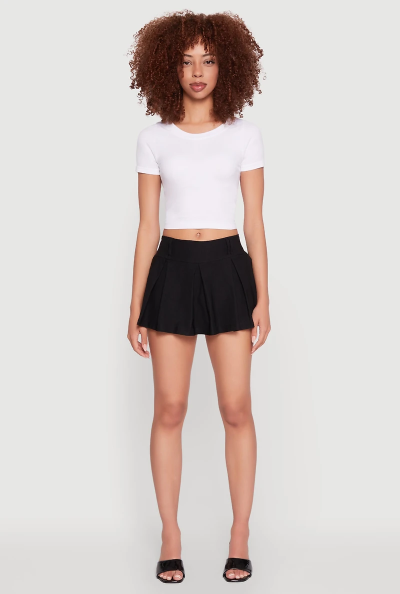 Womens Smocked Waist Pleated Skort, Black, Size XL