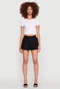 Womens Smocked Waist Pleated Skort, Black, Size XL