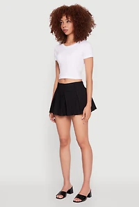 Womens Smocked Waist Pleated Skort, Black, Size XL