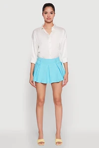 Womens Smocked Waist Pleated Skort, Blue,