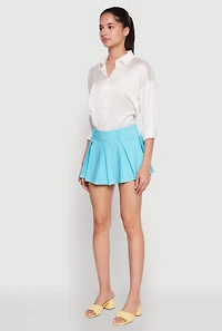 Womens Smocked Waist Pleated Skort, Blue,