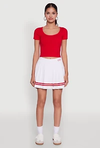 Womens Varsity Stripe Graphic High Waisted Pleated Skirt, White,