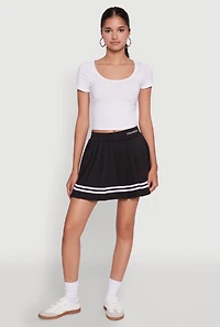 Womens Varsity Stripe Graphic High Waisted Pleated Skirt,