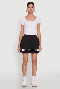 Womens Varsity Stripe Graphic High Waisted Pleated Skirt, Black, Size L